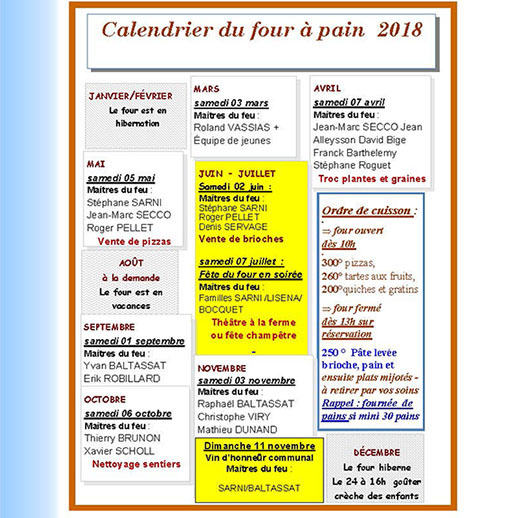 La Fascine 2018 - Le calendrier 2018 des activités du four à pain